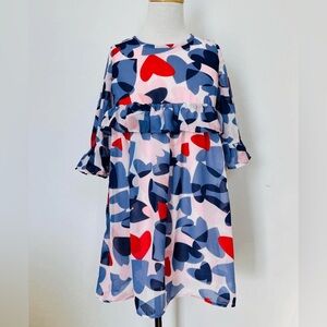 kate spade Pink Navy Red Heart Print Ruffle Dress